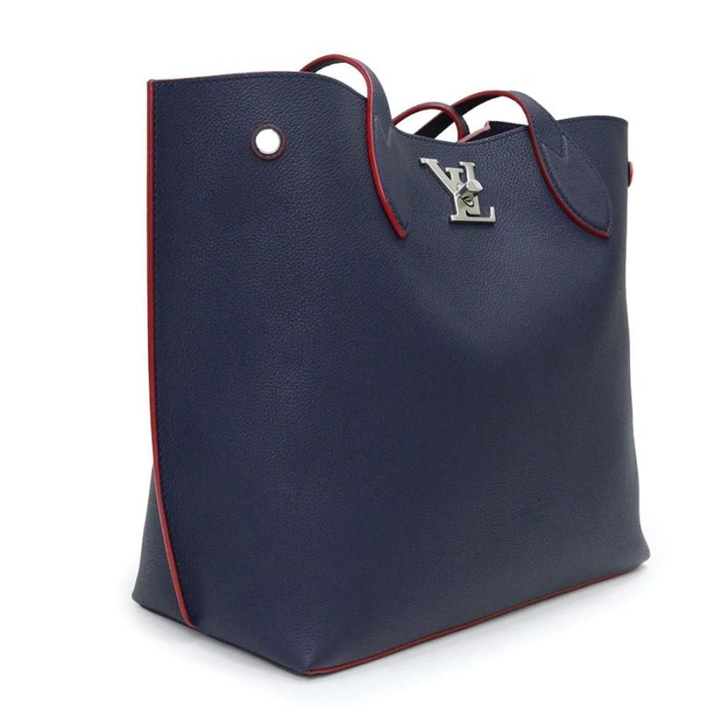 Louis Vuitton LockMe Go Tote Bag Grain Calf Leather Marine Rouge Navy - Picture 5 of 10